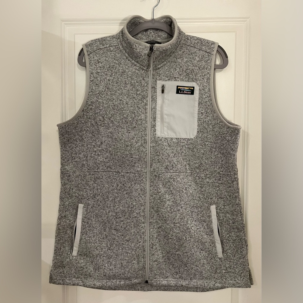 Women’s L.L. Bean Light Heather Gray Zip-Up Sweater Fleece Long Vest - Like New